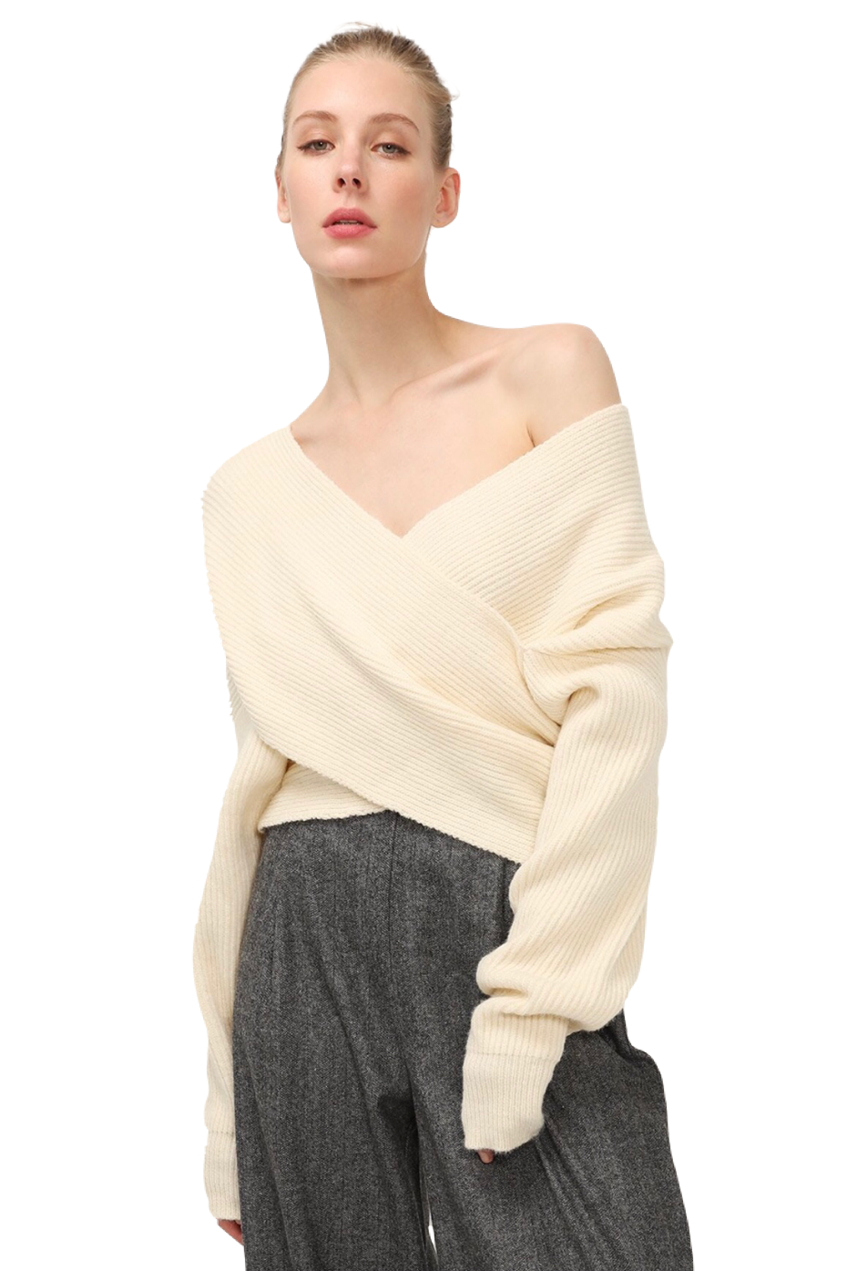 Picture of Rebecca Ribbed Wrap Sweater - Ivory