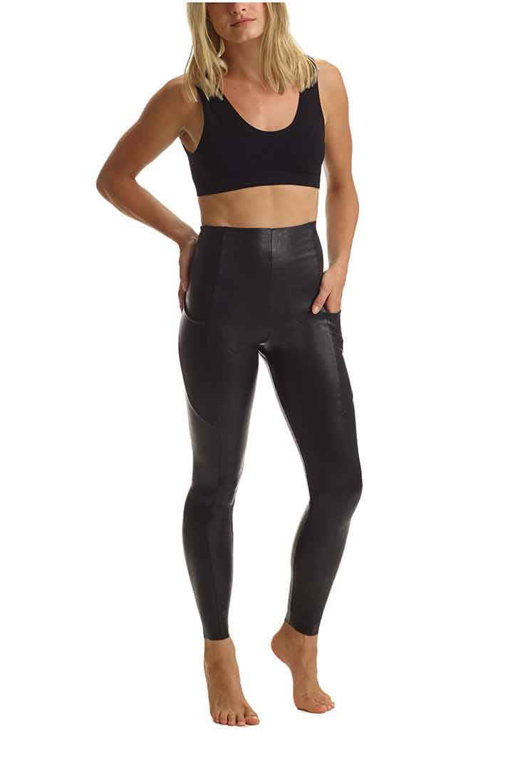 Picture of Faux Leather Pocket Legging - Black