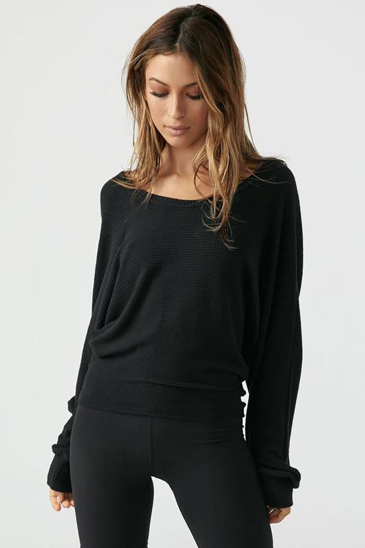 صورة Slouchy Dolman Long Sleeve-Black Rib Sweater Knit