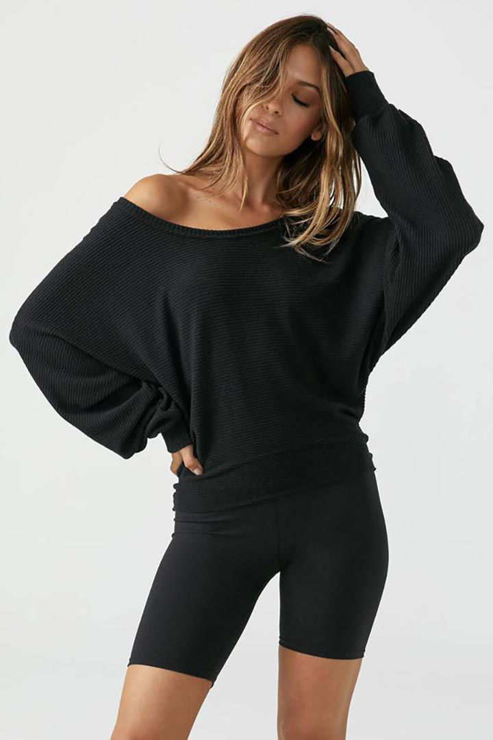 Picture of Slouchy Dolman Long Sleeve-Black Rib Sweater Knit