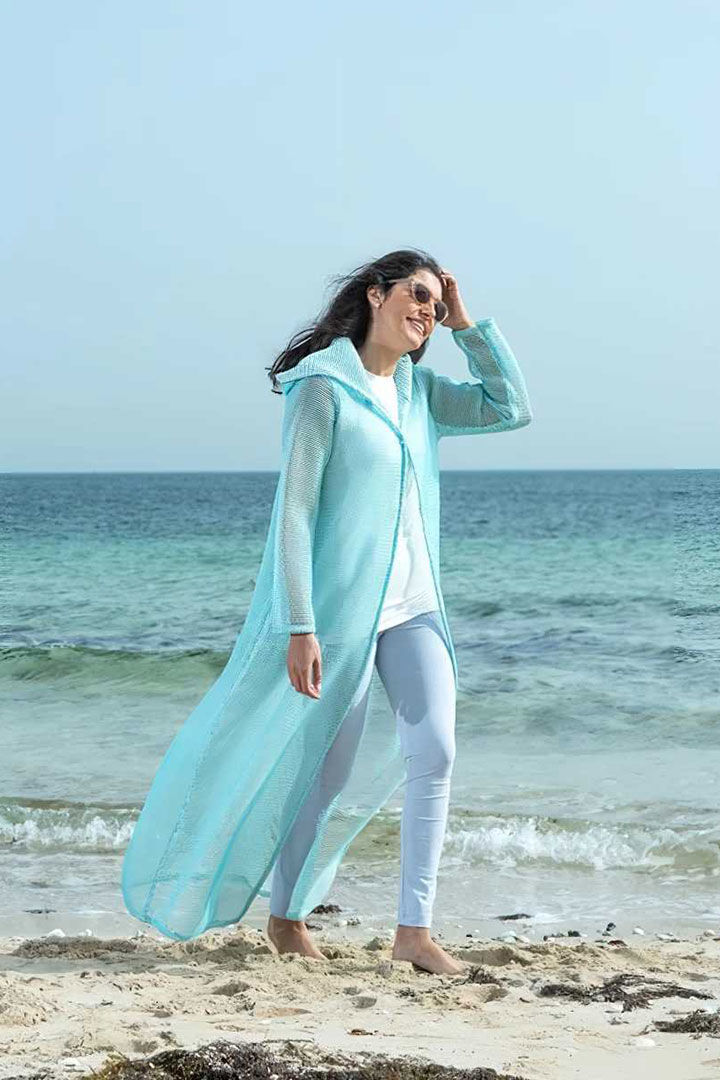 Picture of Bisht Cover Up-Turquoise White (Reversable)