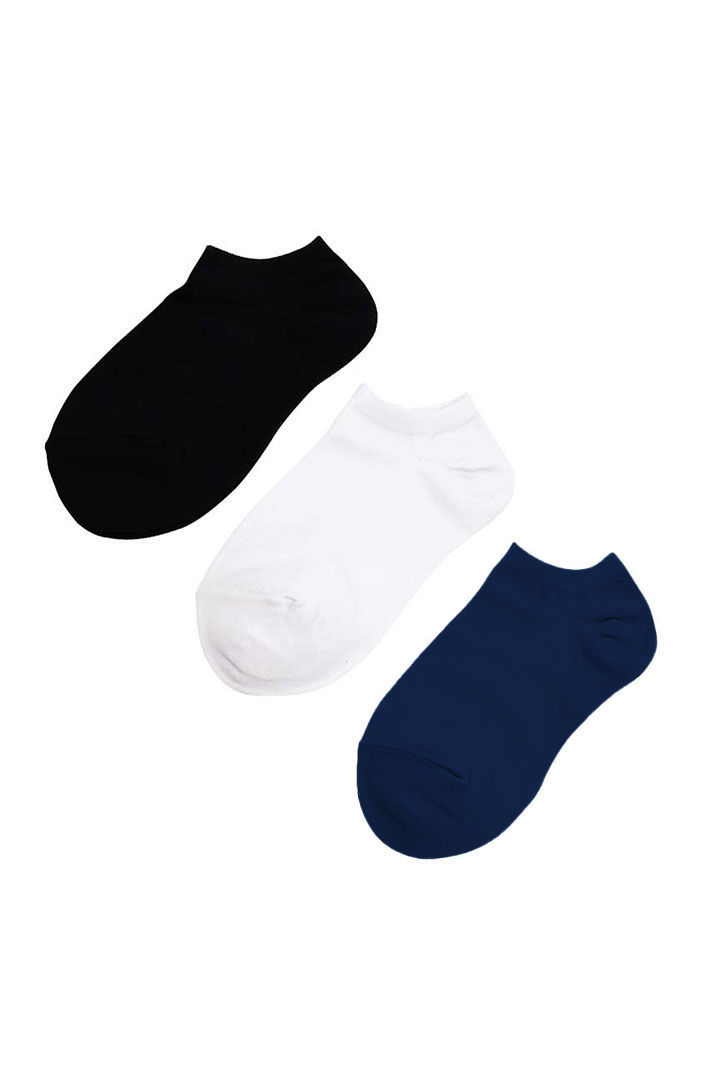 صورة Men Cotton Anti-Odor No Show Socks 1x3 Pair-Black/White/Navy