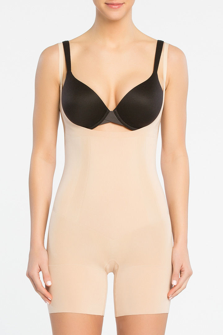 Picture of Open Bust Mid Thigh Body Suit-Nude