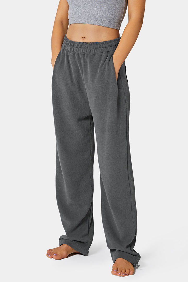 صورة Multi - Pockets Drawstring Wide - Leg Pants - Lead Grey