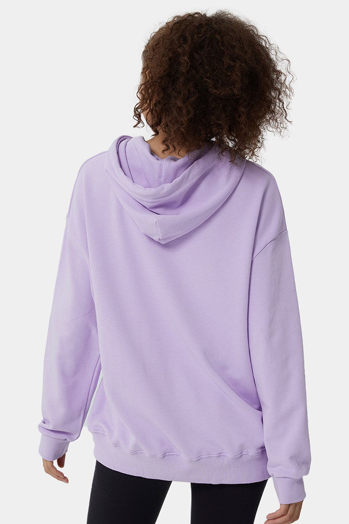 صورة Hooded Drawstring Pocket Plain Sweatshirt - Light Purple