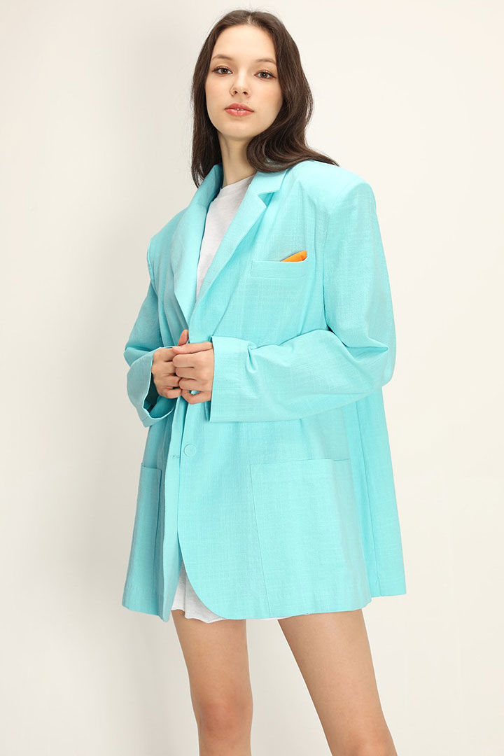 صورة Brianna Oversized Handkerchief Blazer-Turquoise