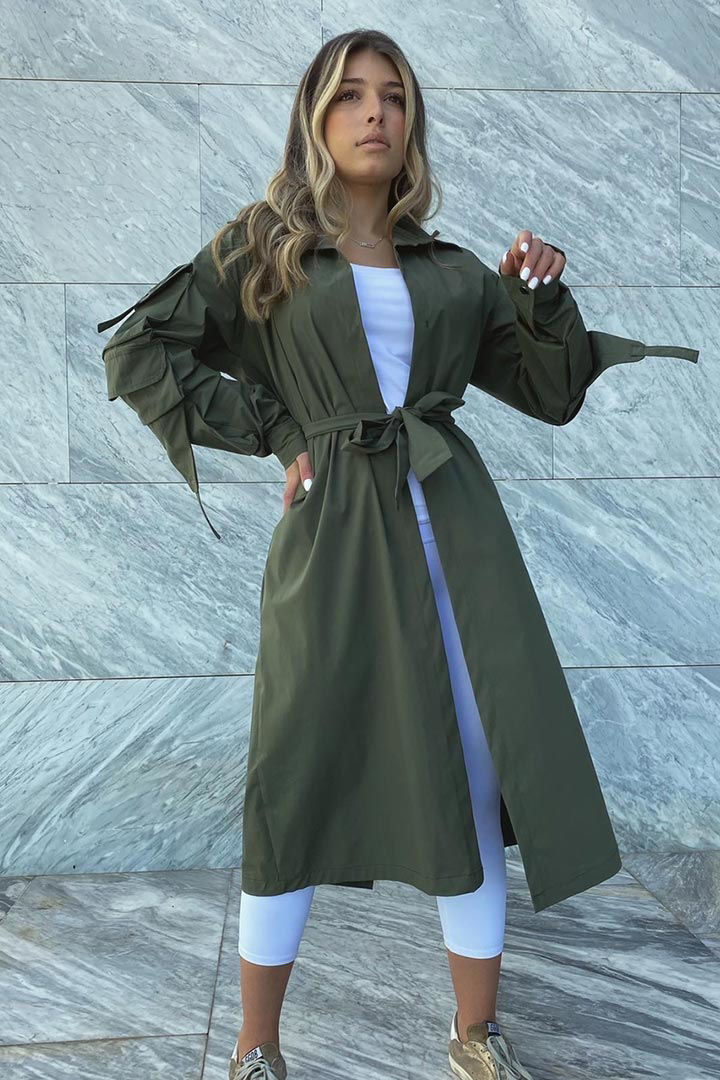 Picture of Cargo Trench Coat-Olive