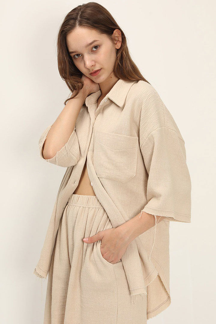 Picture of Georgia Textured Oversized Shirt-Beige