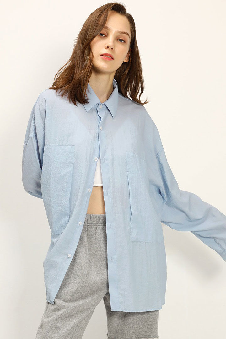 Picture of Madelyn Utility Boyfriend Shirt-Blue