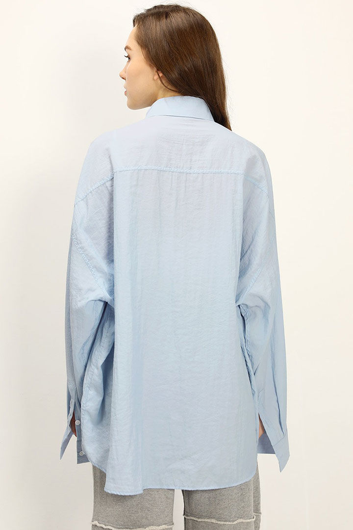 Picture of Madelyn Utility Boyfriend Shirt-Blue