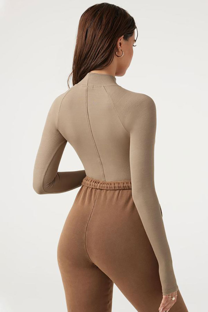 Picture of Stitch Mock Neck Long Sleeve-Taupe Flex Rib