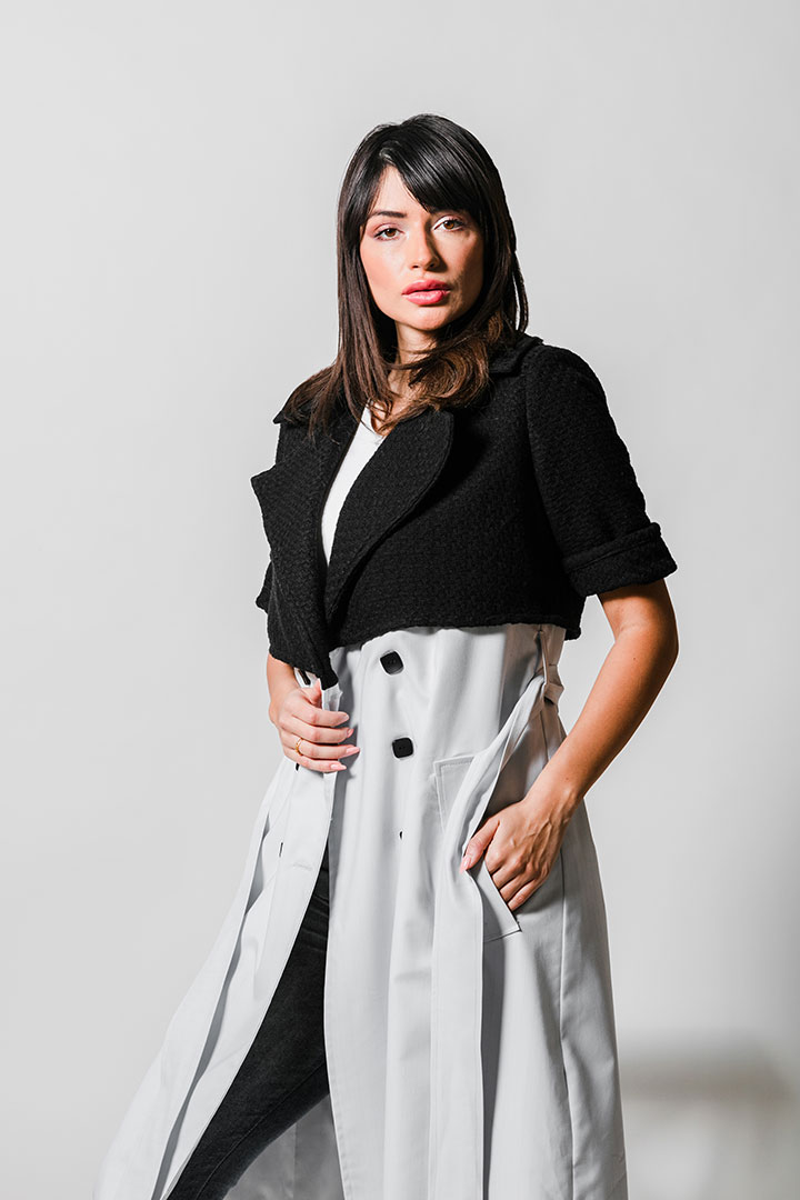 Picture of Black & White Trench Coat Long Sleeve