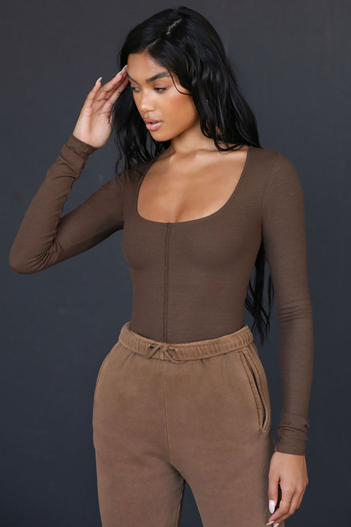 Picture of Classic Scoop Long Sleeve-Brown Rib