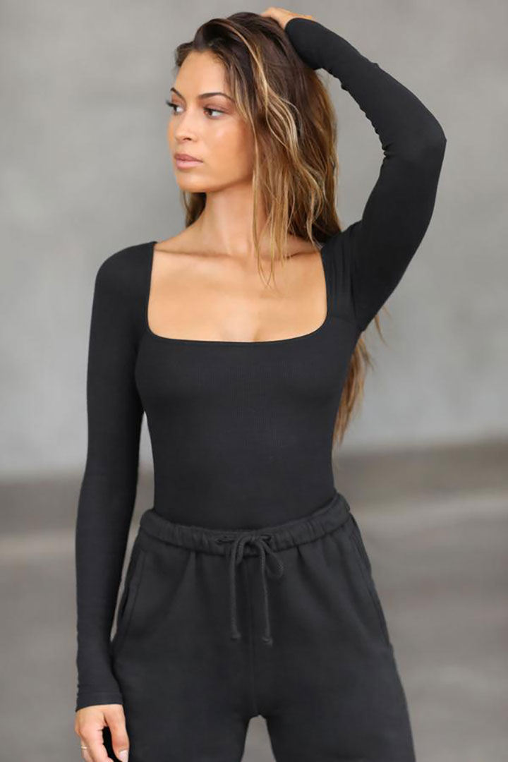 Picture of Square Neck Long Sleeve-Black Rib
