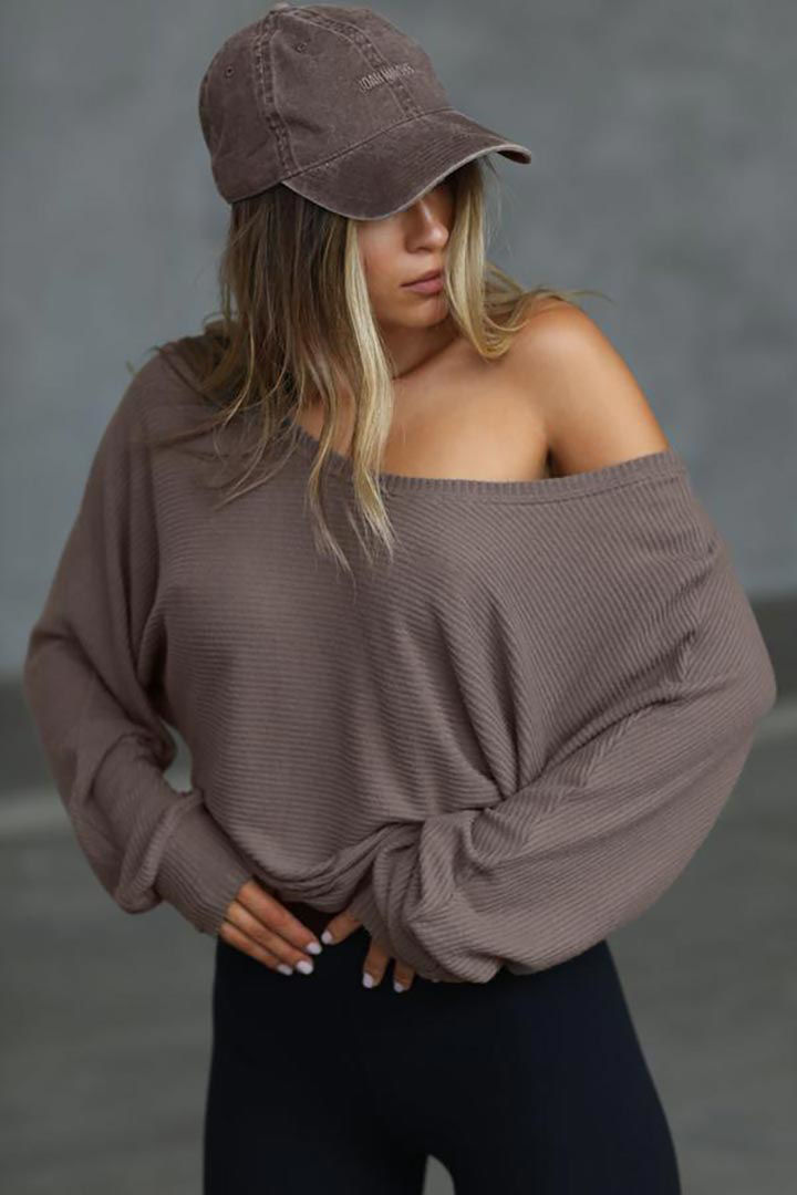 Picture of Slouchy Dolman Long Sleeve-Espresso Rib Sweater Knit