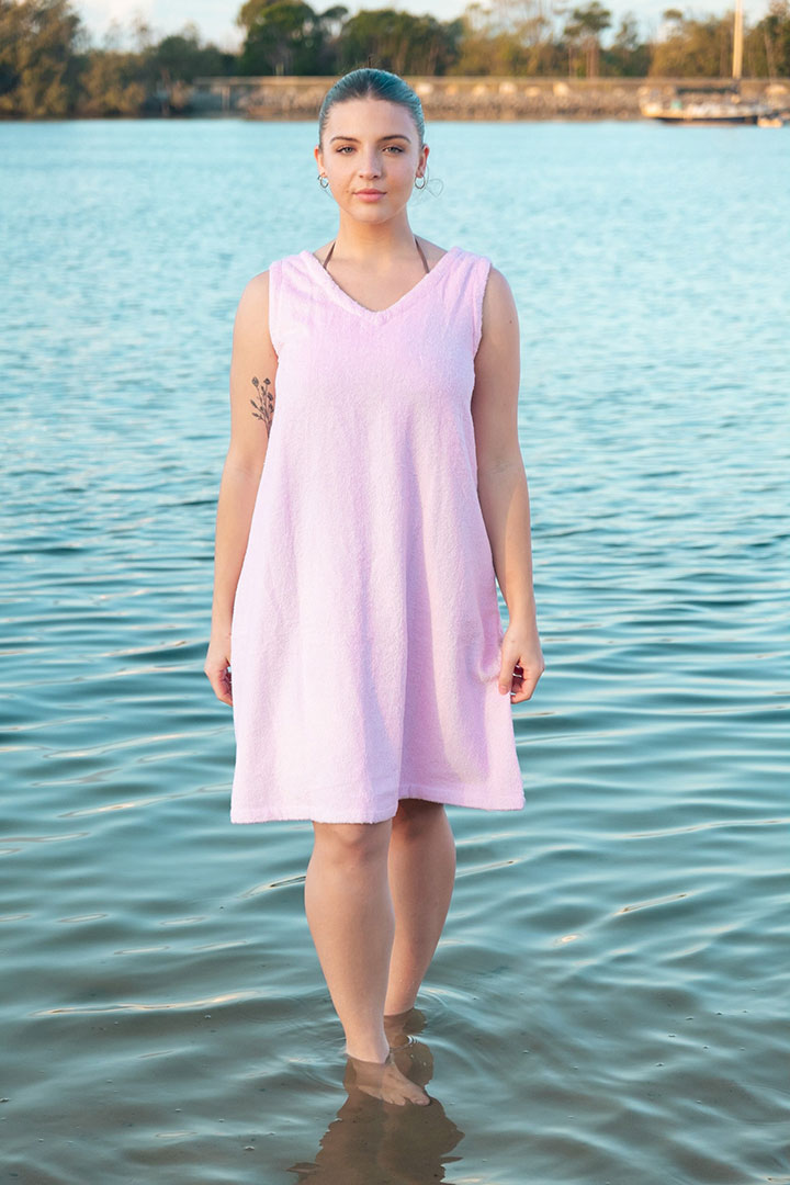 صورة V Neck Towel Dress-Baby Pink