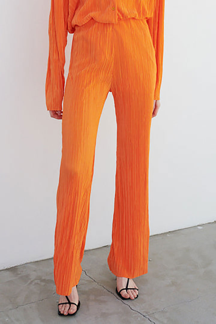 صورة Maria Flared Leg Plisse Pants -Orange