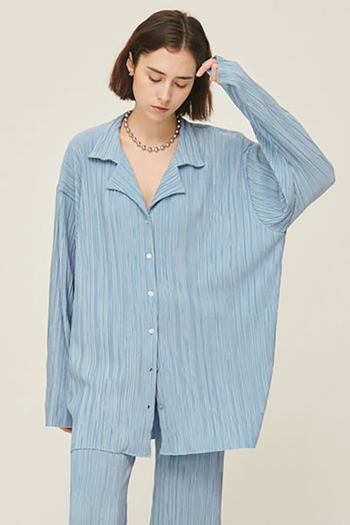 صورة Maria Oversized Plisse Shirt-Blue