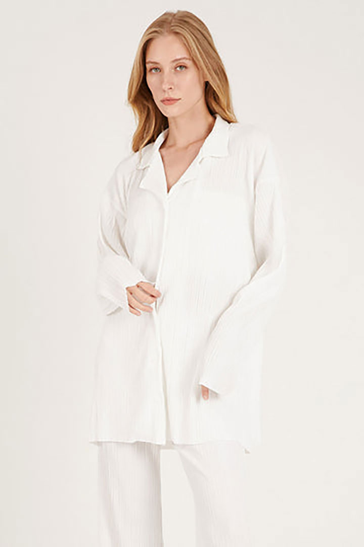 صورة Maria Oversized Plisse Shirt-White