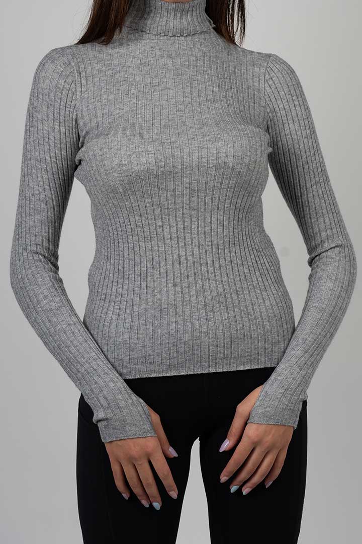 Picture of Avah Slim Fit Ribbed Knit Top-Grey