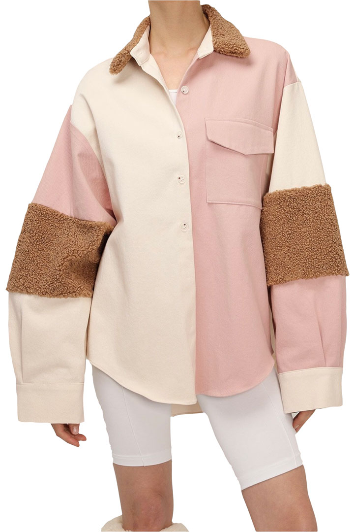 Picture of Callie Color Block Teddy Shirt - Beige