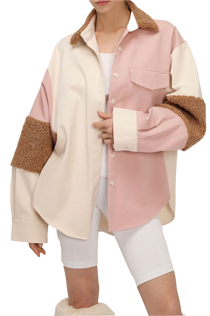 Picture of Callie Color Block Teddy Shirt - Beige