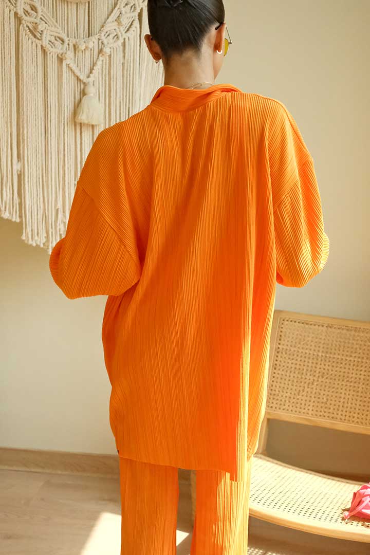 صورة Maria Oversized Plisse Shirt-Orange