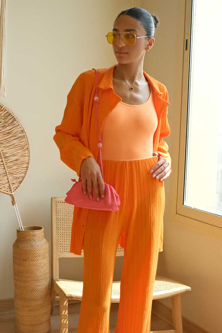 صورة Maria Oversized Plisse Shirt-Orange