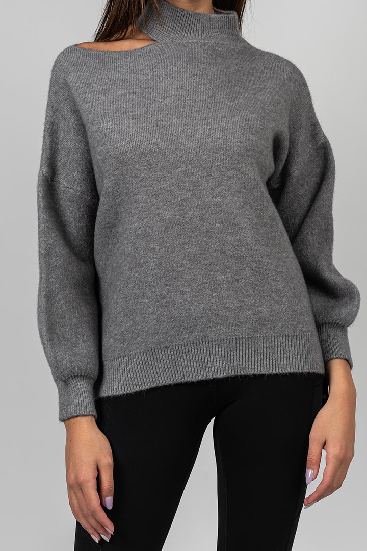 Picture of Josephine Cut Out Knit Top-Gray