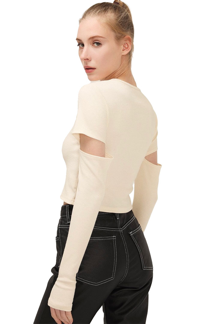 Picture of Leila Cutout Sleeve Top-Cream
