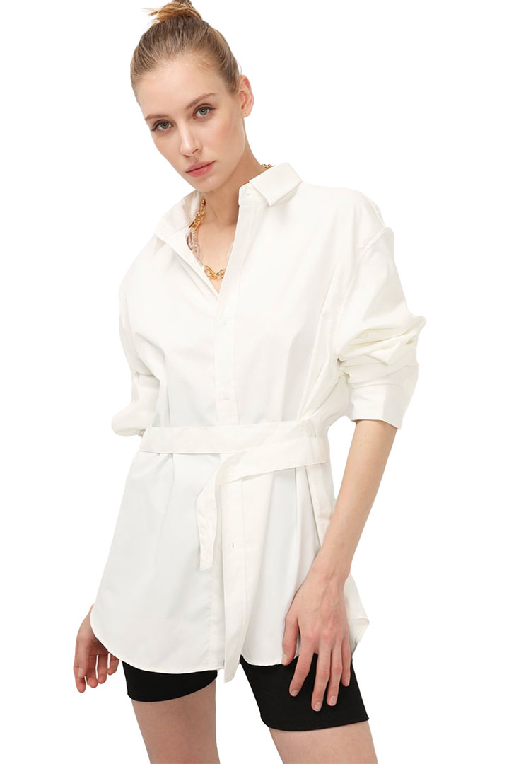 Picture of Coraline Belt Tab Button Down Shirt-White