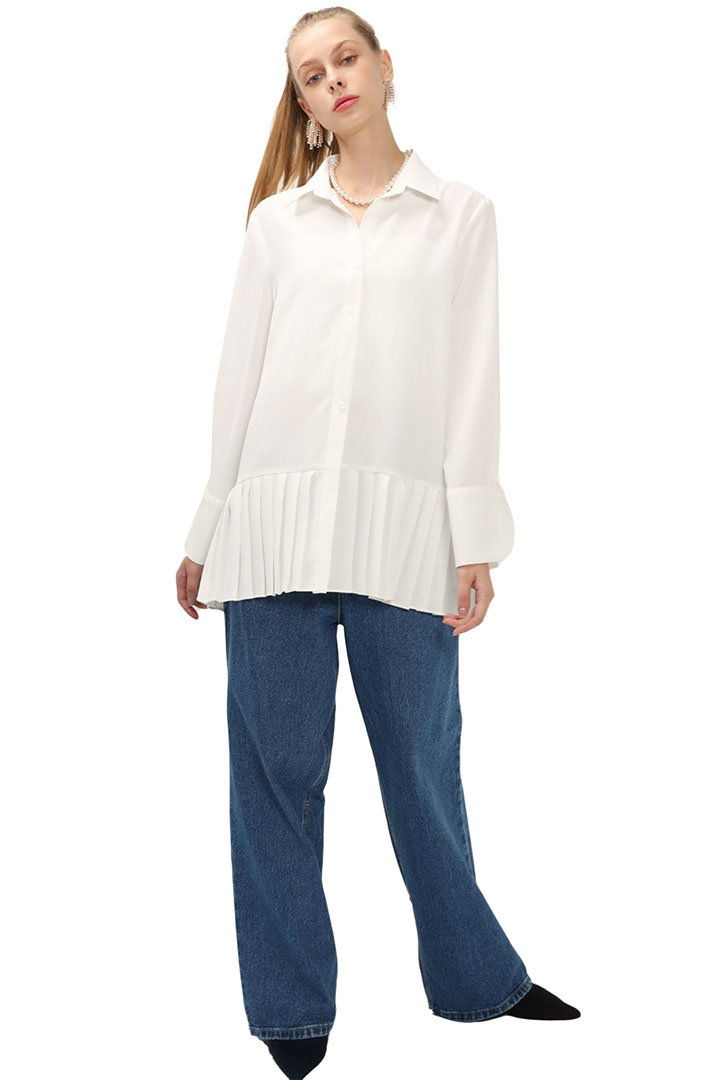 Picture of Reina Pleated Hem Shirt-Ivory