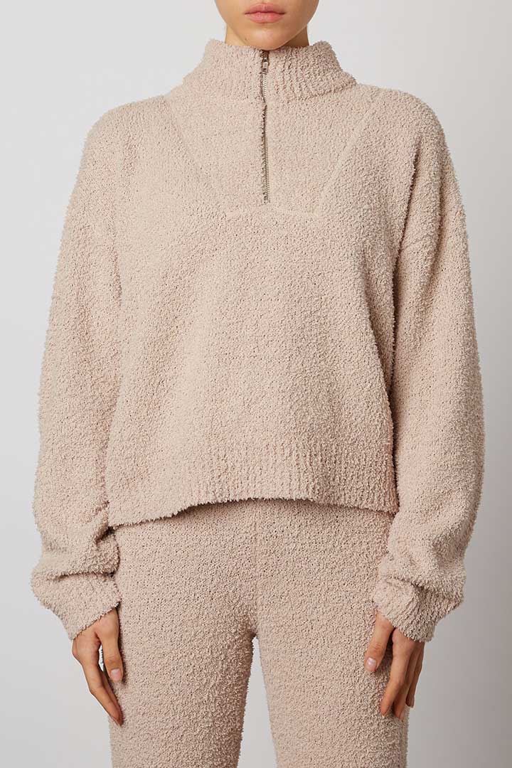 Picture of Quarter Zip Plush Sweater - Truffle