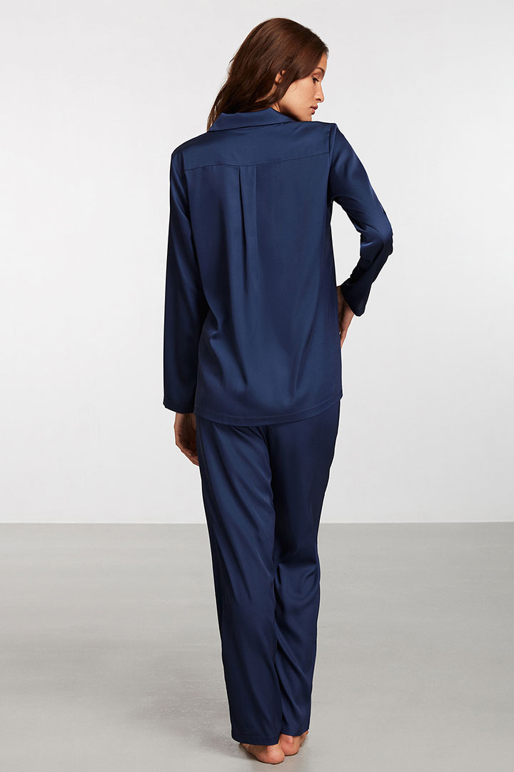 صورة Satin Pajama Set-Navy Blue