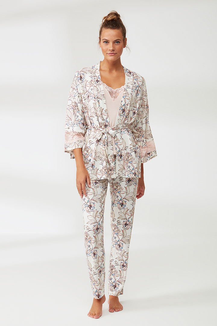 صورة Triple Patterned Pajama Set-Ecru Patterns