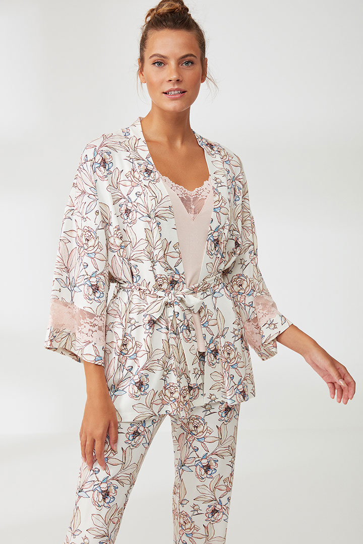 صورة Triple Patterned Pajama Set-Ecru Patterns