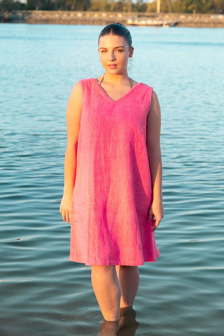 صورة V Neck Towel Dress-Pink