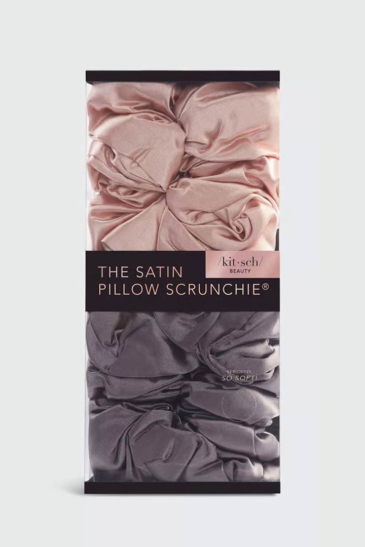صورة The Satin Pillow Scrunchies 2 pcs Set-Blush/Charcoal