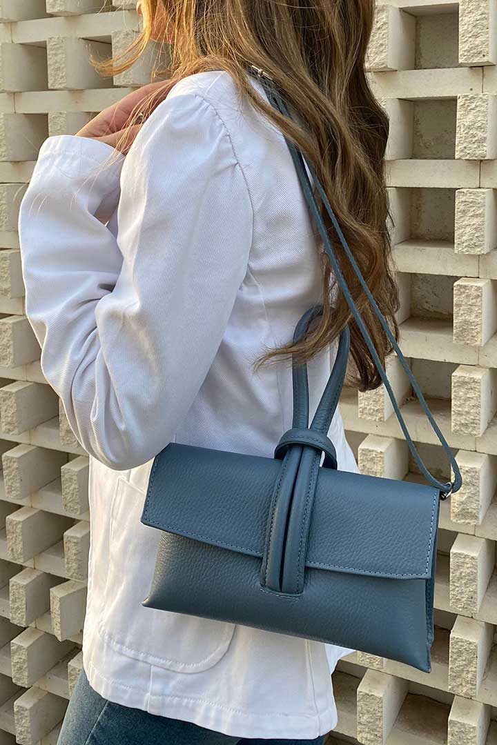 صورة Genuine Leather Hand Bag - light Grey