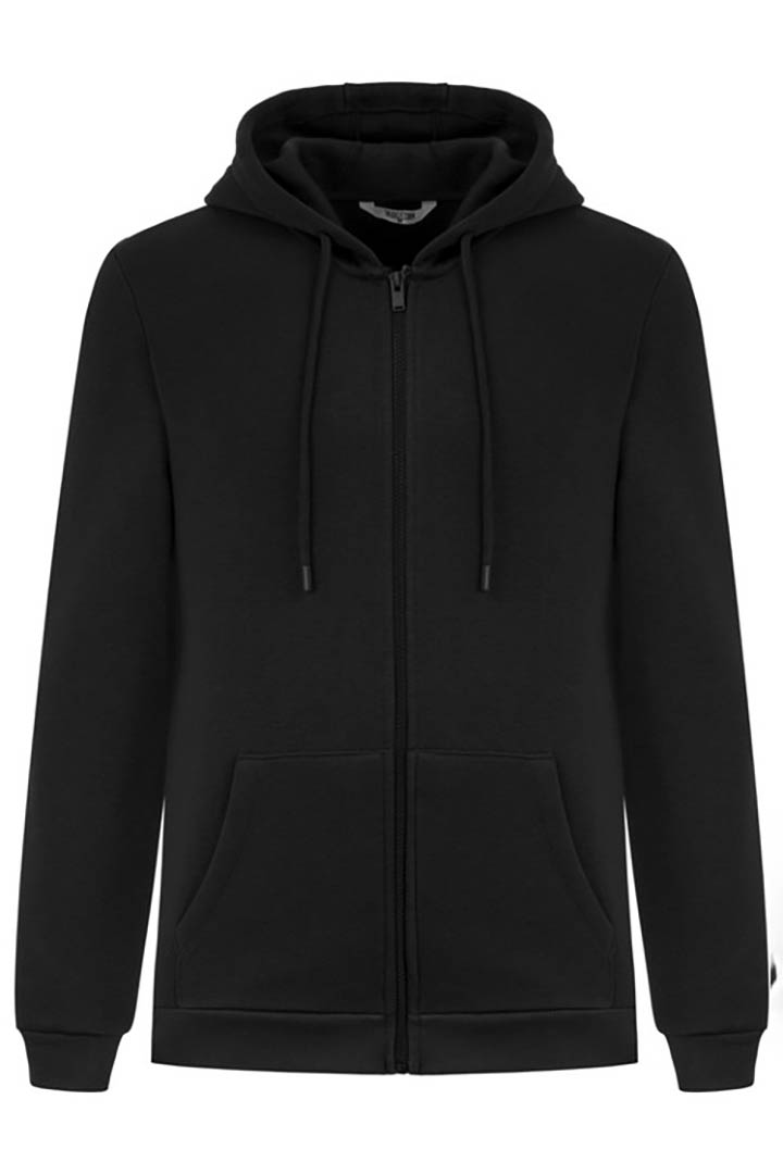 صورة Zipper Hooded Sweatshirt-Black