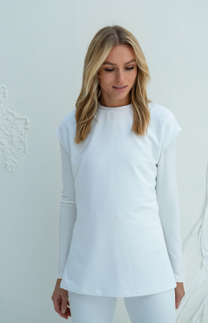 صورة Slits Short-Sleeve Cotton T-shirt-White