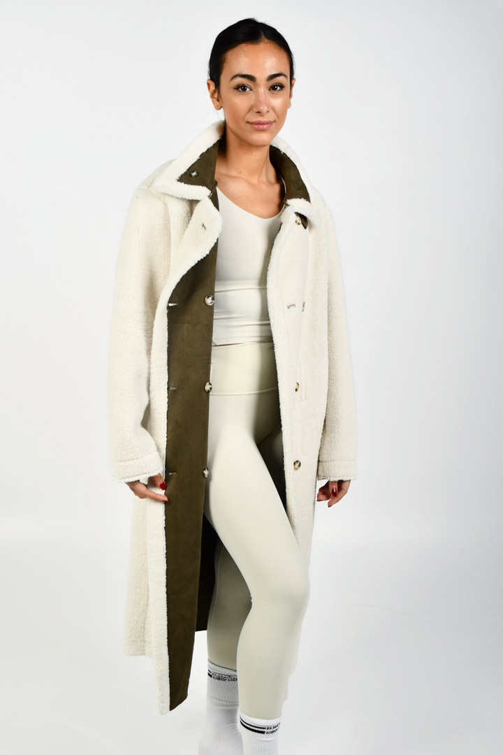 صورة Reversible Fur Coat-White/Green