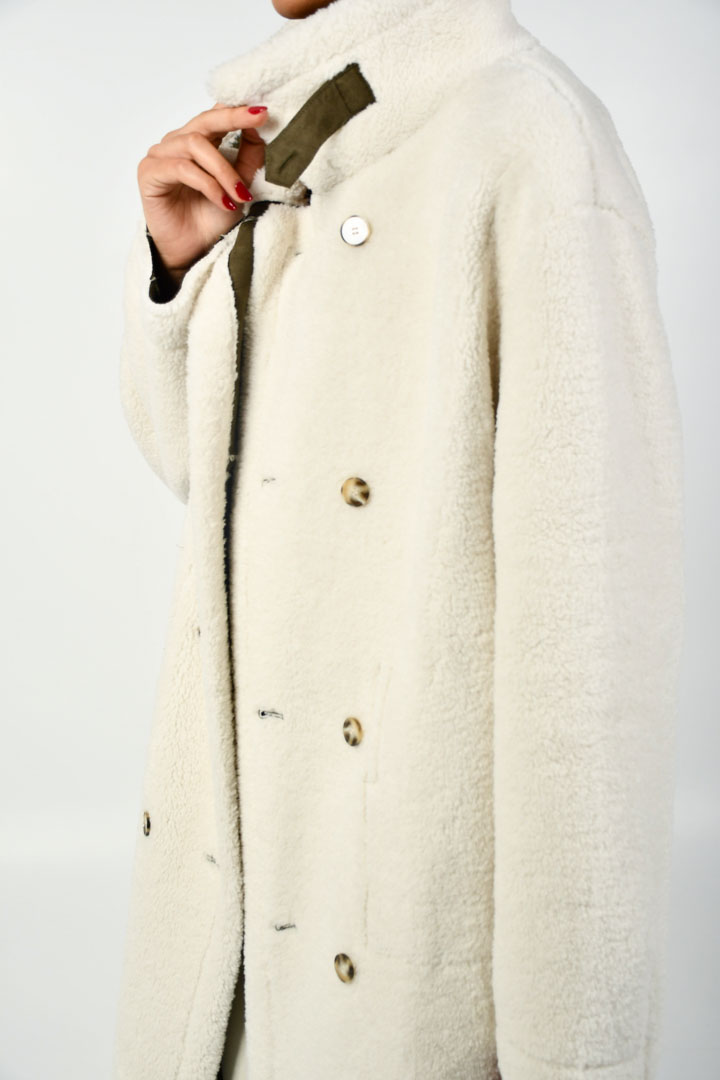 صورة Reversible Fur Coat-White/Green