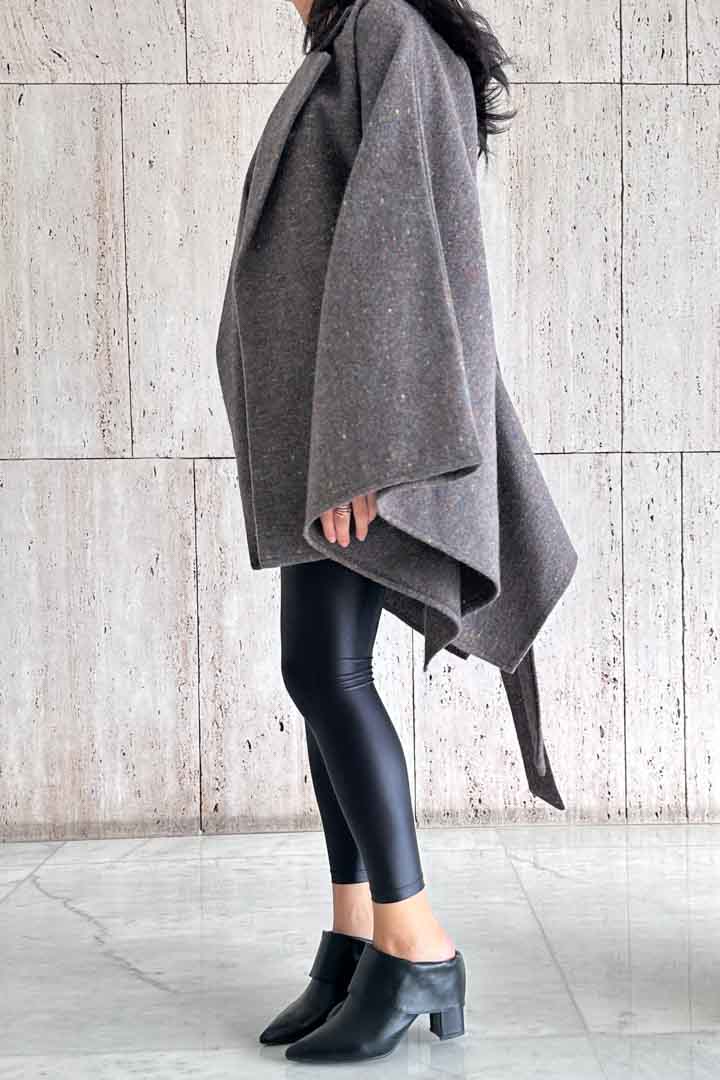 صورة Cloak Sleeve Over Coat-Grey