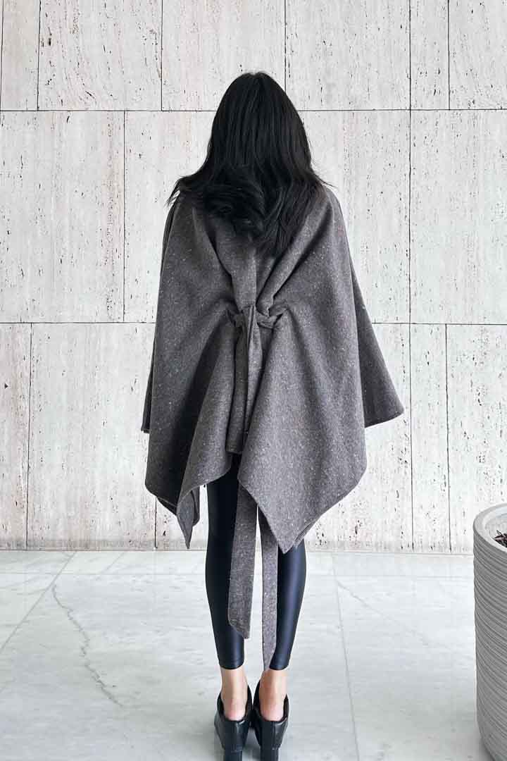 صورة Cloak Sleeve Over Coat-Grey