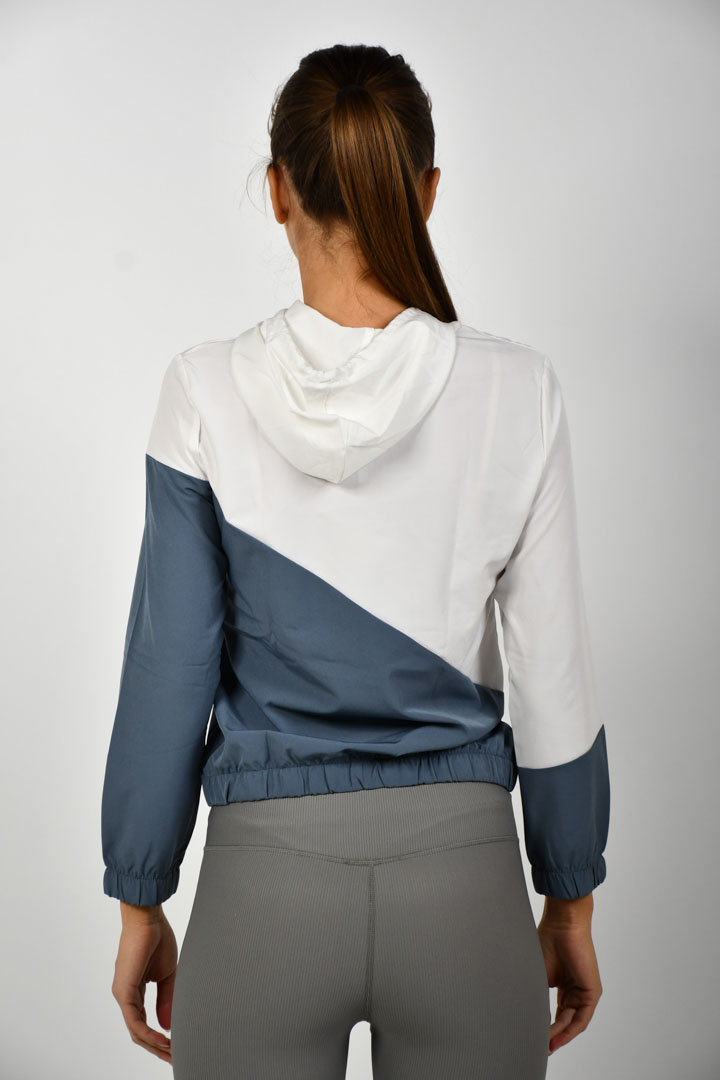 صورة Hooded Drawstring Color Block Zipper Sports Jacket - Carolina Blue