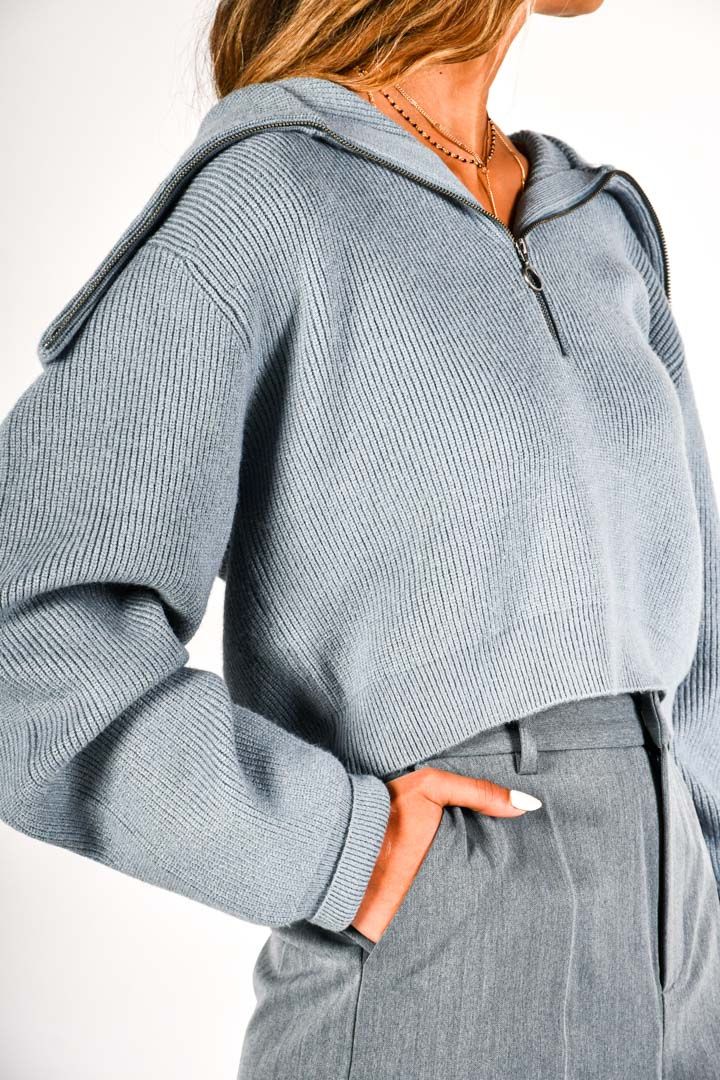 Picture of Cropped Zip Sweater-Blue