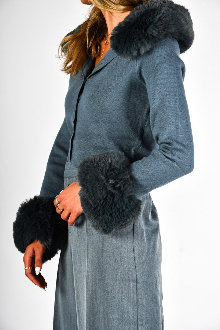Picture of Faux Fur Details Cardigan-Blue