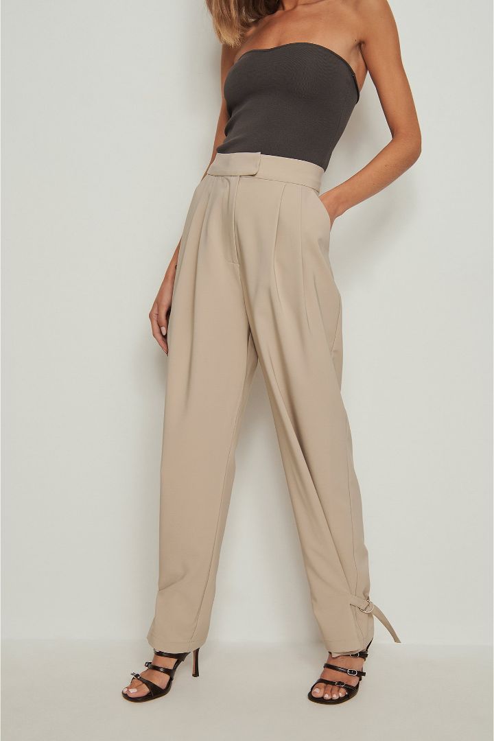Picture of Recycled Buckle Detail Suit Pants-Beige