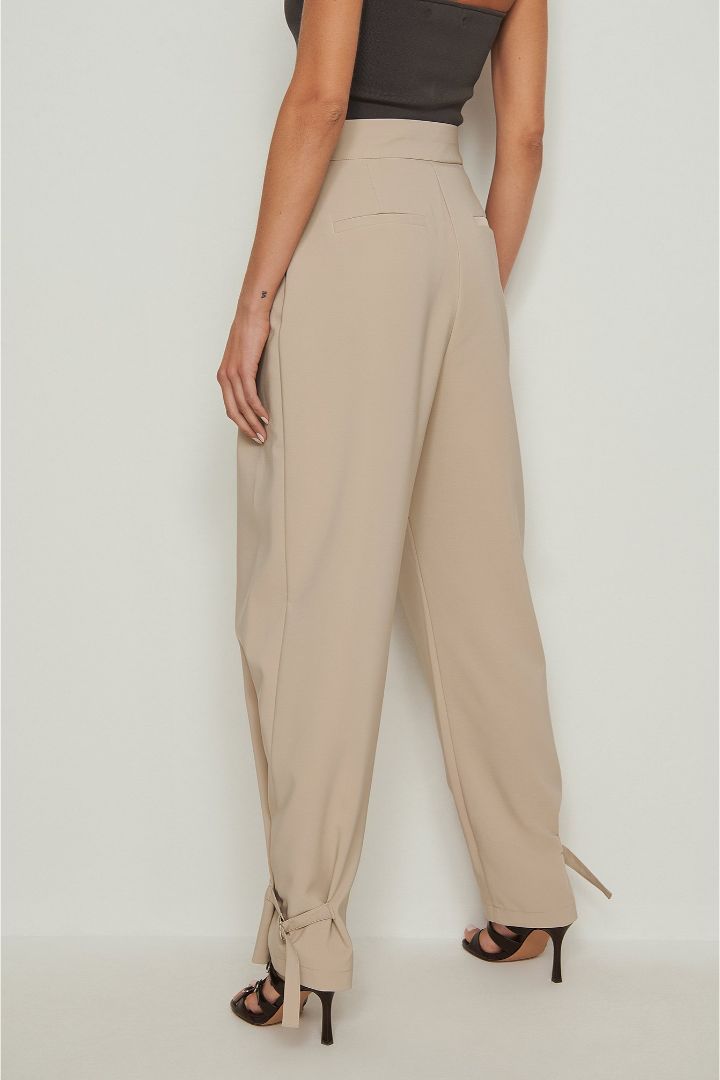 Picture of Recycled Buckle Detail Suit Pants-Beige